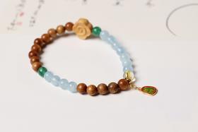 JSNM0131°老料金丝楠木|绿草莓水晶手串