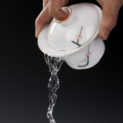 永利汇  茶具绘画黑枝桃仰钟盖碗防烫手三才碗单杯白瓷家用瓷盖碗 商品图3