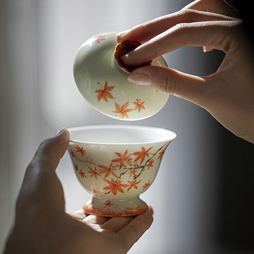 永利汇明知山志高端白瓷釉下彩手绘枫叶泡茶碗日式茶杯手工杯 商品图3