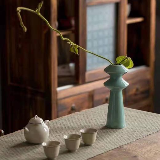 永利汇青瓷禅意现代简约创意扁形台面小花瓶茶室客厅茶柜装饰品 商品图2