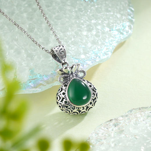 子佩集S925银【宝福吉祥】吊坠【FLB1166】绿玉髓福袋钱袋（不含链）2311 商品图3