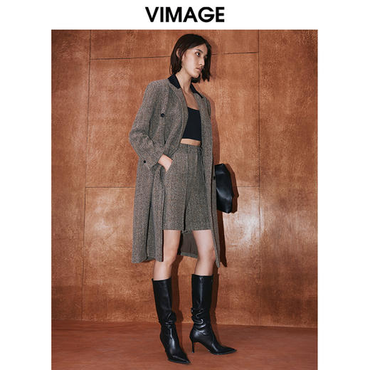 VIMAGE纬漫纪冬季新款经典撞色洋气长款大衣外套V2014613 商品图1