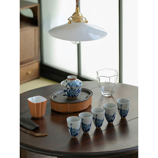 永利汇陶瓷手绘百合茶具盖碗套装中式文人茶室家用木盒礼品整套 商品图0
