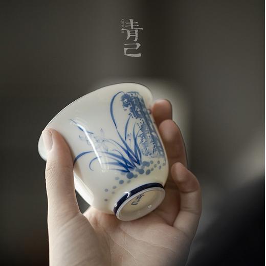 永利汇二十四器玉瓷盖碗青花手绘釉下彩白瓷茶具泡茶家用拓印兰亭序碗 商品图1