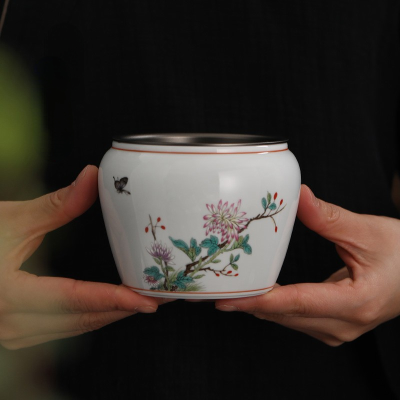 永利汇仿古建水陶瓷带盖水盂干泡茶席小茶洗茶渣斗功夫茶具配