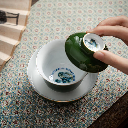 永利汇三才盖碗家用套装陶瓷茶杯绘画单个女功夫壶承茶具泡茶碗 商品图2