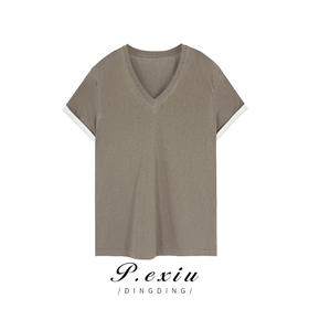 01-1 潘依绣丁丁宠粉夏季V领纯色休闲舒适百搭显瘦短袖T恤 W-61321