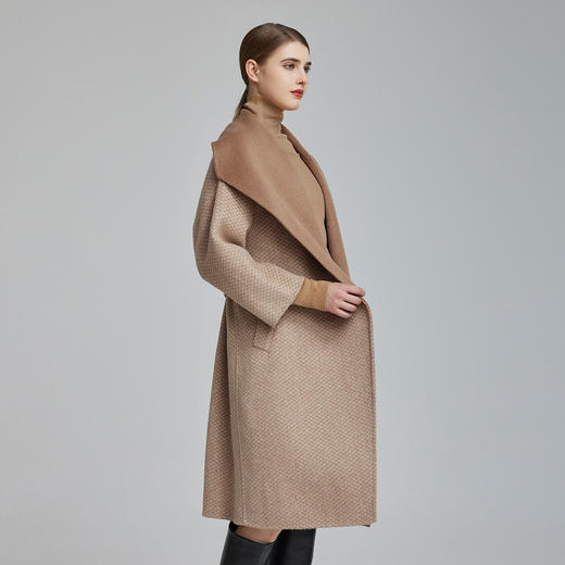 NH964斯尔丽23冬大翻领撞色法式浪漫宽松显瘦既视感波纹双面羊毛大衣 商品图2