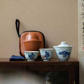 永利汇仿古青花旅行快客杯小套装便携包便携式一壶二杯单人泡