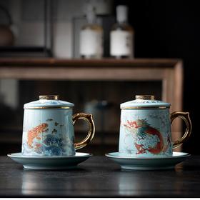 永利汇描金办公杯茶水分离带盖陶瓷茶杯过滤个人专用泡茶杯子高档绘画