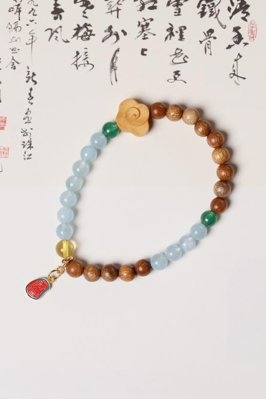 JSNM0131°老料金丝楠木|绿草莓水晶手串 商品图2