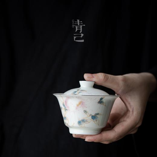 永利汇青花玉瓷高歌盖碗120ml手绘金线莲泡茶碗新中式陶瓷茶具纯手工 商品图2