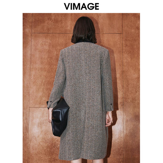 VIMAGE纬漫纪冬季新款经典撞色洋气长款大衣外套V2014613 商品图4