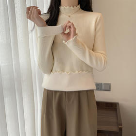 【GZ】无忧购法式木耳边半高领一体绒修身保暖针织打毛衣3340（截单后3-5天发货)