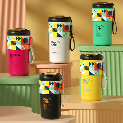 「5色可选！智能数显」智能陶瓷内胆咖啡杯便携颜值保温杯带提绳智能测温不锈钢随行杯餐饮用具 商品图3