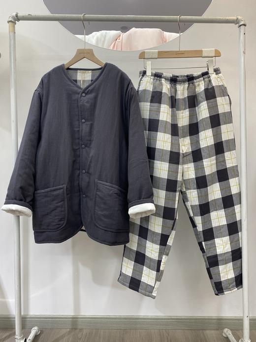 松植屋国潮圆领长袖棉袄套装加厚三层夹棉男女保暖家居棉服 商品图6