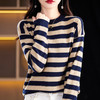 百媚生 条纹圆领针织衫落肩袖打底衫H330 商品缩略图2