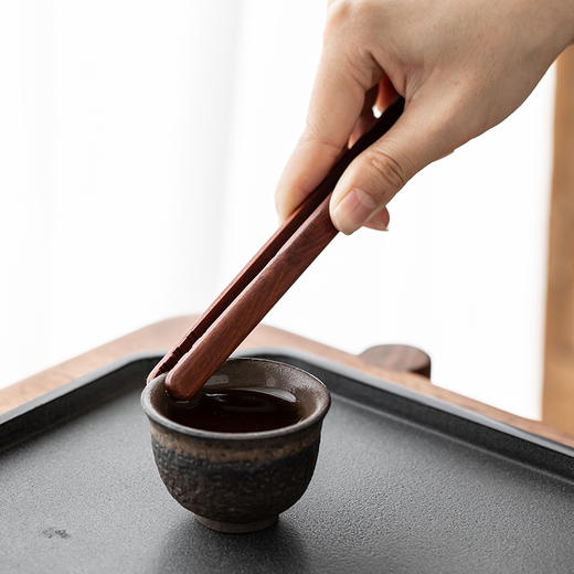 永利汇实木防滑铜头茶夹茶道零配件家用品茗杯夹子黑檀木镊夹子 商品图3