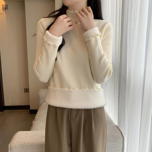 【GZ】无忧购法式木耳边半高领一体绒修身保暖针织打毛衣3340（截单后3-5天发货) 商品图11
