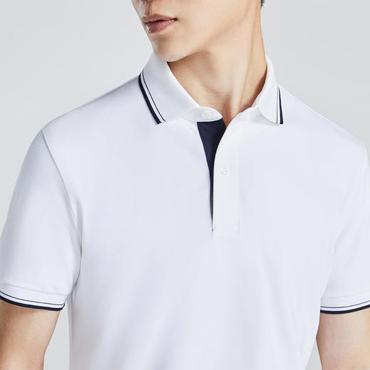 十如仕拒水汗无痕条纹镶边短袖POLO衫P01-04 商品图3