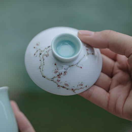 永利汇无落景德镇精工釉下手绘探幽梅花慕言盖碗手工薄胎不烫手 商品图2