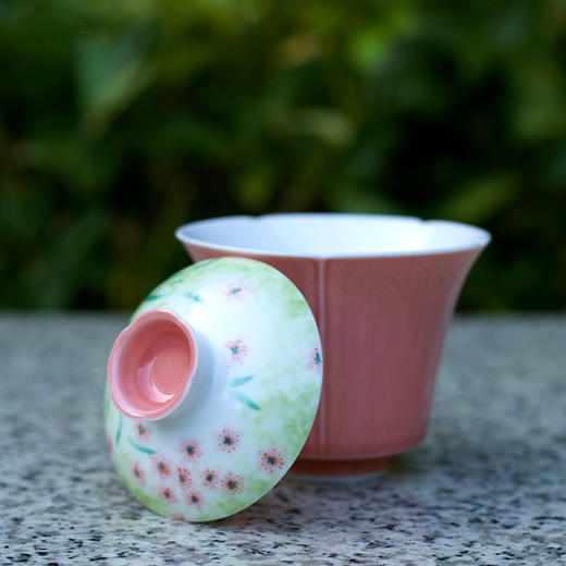 永利汇无落思漫手绘盖碗粉色单个茶碗花口泡茶日式茶具中式礼盒 商品图1