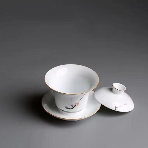 永利汇  茶具绘画黑枝桃仰钟盖碗防烫手三才碗单杯白瓷家用瓷盖碗 商品图2