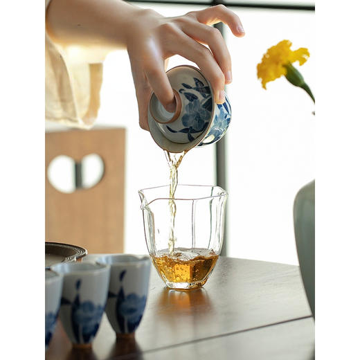 永利汇陶瓷手绘百合茶具盖碗套装中式文人茶室家用木盒礼品整套 商品图2