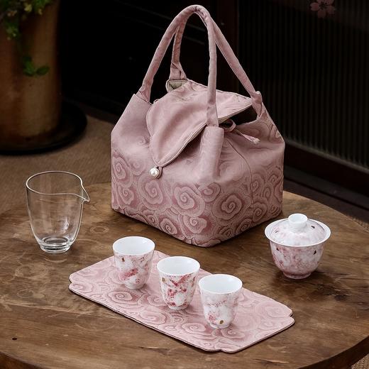 永利汇手提式布袋包便携茶具套装盖碗主人杯刺绣款旅行套装茶具茶巾垫 商品图0