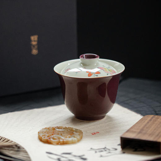 永利汇紫色手绘蝴蝶盖碗茶杯女士高颜值陶瓷泡茶碗女士茶具手工 商品图4