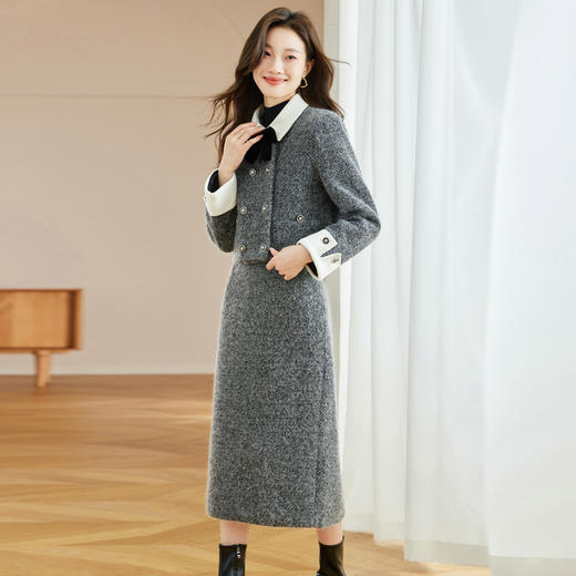 2023冬上新气质时尚小香风白鸭绒加厚保暖上衣+半身裙两件套HR-WW52209 商品图2