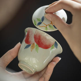 永利汇明知山志釉下彩手绘桃子带盖茶杯泡茶碗日式家用泡茶器