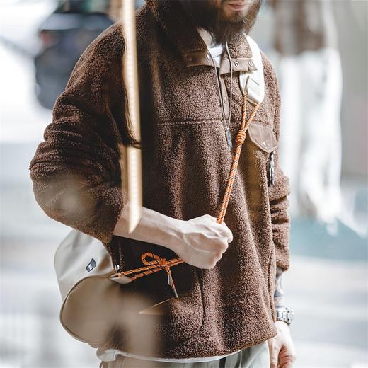 马登工装美式休闲半开襟抓绒卫衣立领摇粒绒套头衫保暖外套男秋冬 商品图3