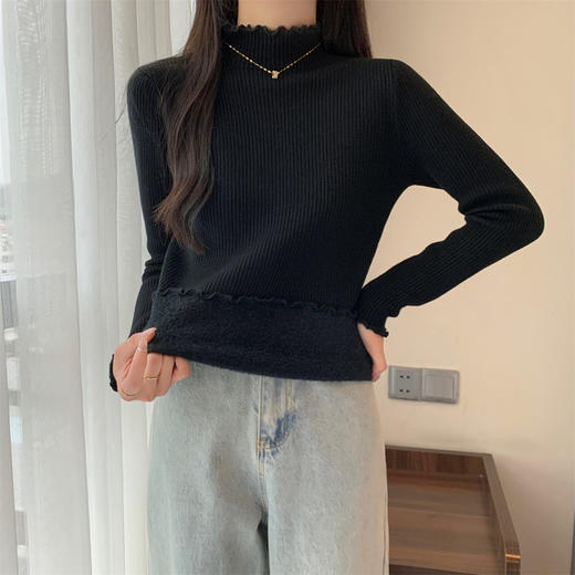 【GZ】无忧购法式木耳边半高领一体绒修身保暖针织打毛衣3340（截单后3-5天发货) 商品图7