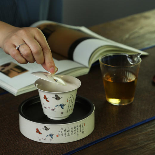 永利汇盖碗草木灰手工陶瓷三才碗复古家用茶杯功夫茶手抓泡茶碗 商品图2