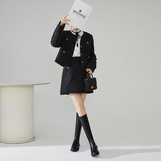 西遇高筒骑士靴女2023新款冬季加绒英伦风显瘦长靴不过膝长筒靴子D0034413 商品图3