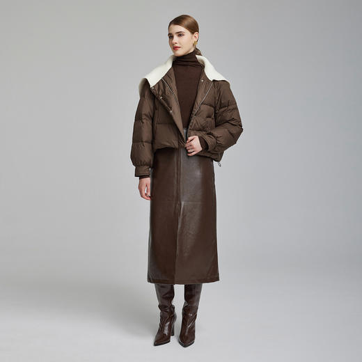 NR016斯尔丽23新款针织棒针大翻领撞色减龄宽松显高保暖白鸭绒羽绒服 商品图3