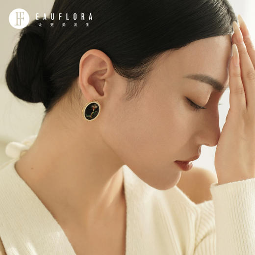 『玫瑰骑士』法式复古椭圆立体玫瑰耳钉 商品图1