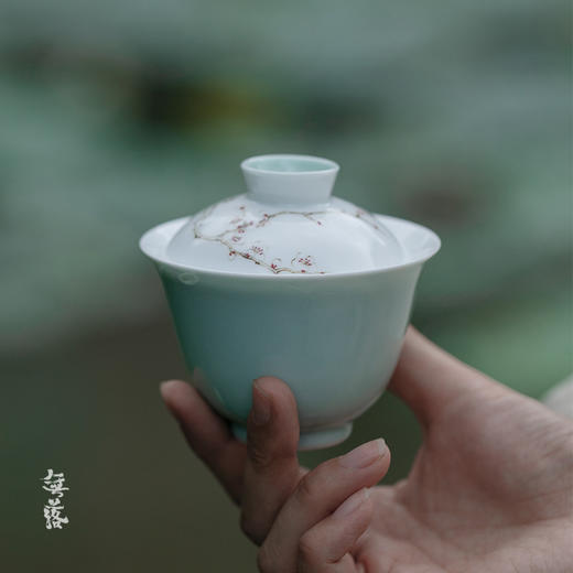 永利汇无落景德镇精工釉下手绘探幽梅花慕言盖碗手工薄胎不烫手 商品图0