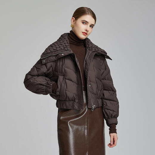 NR026斯尔丽23新款立体工艺装饰大翻领年轻减龄拉链保暖小个子羽绒服 商品图2