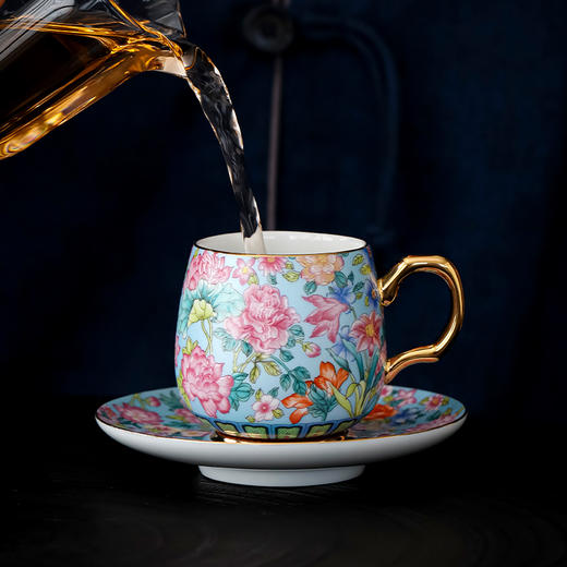 永利汇陶瓷有耳喝茶杯带杯托茶杯六只装咖啡杯具茶具套装泡茶杯 商品图1