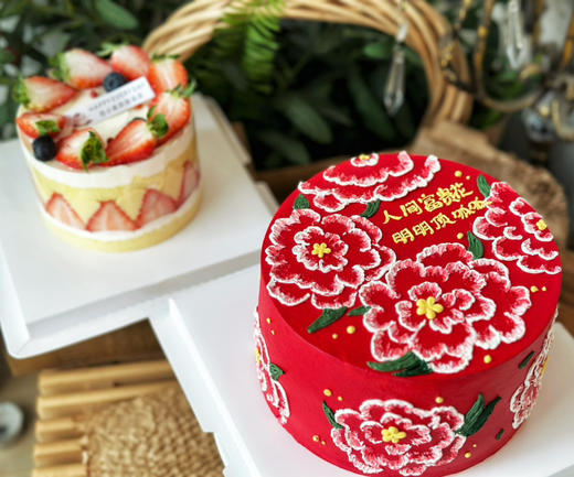 复古恶搞：人间富贵姐妹花，红牡丹花开富贵，深色奶油易染色，建议刮掉后食用 商品图1