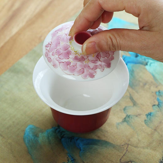 永利汇中式胭脂红家用盖碗单个手绘泡茶器不烫手陶瓷茶碗小清新 商品图1
