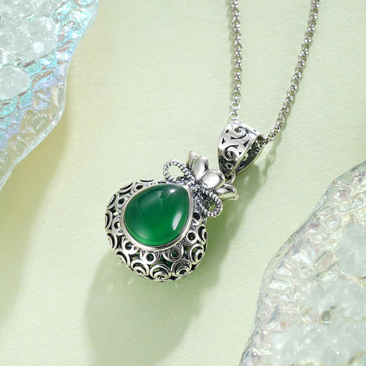 子佩集S925银【宝福吉祥】吊坠【FLB1166】绿玉髓福袋钱袋（不含链）2311 商品图4