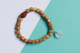 LT0005°绿檀四方来财珠|玛瑙平安扣手链手串