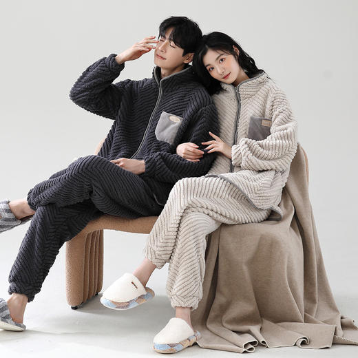 男女提花绒加厚保暖家居服 冬季情侣睡衣可外穿套装（3-1108） 商品图0