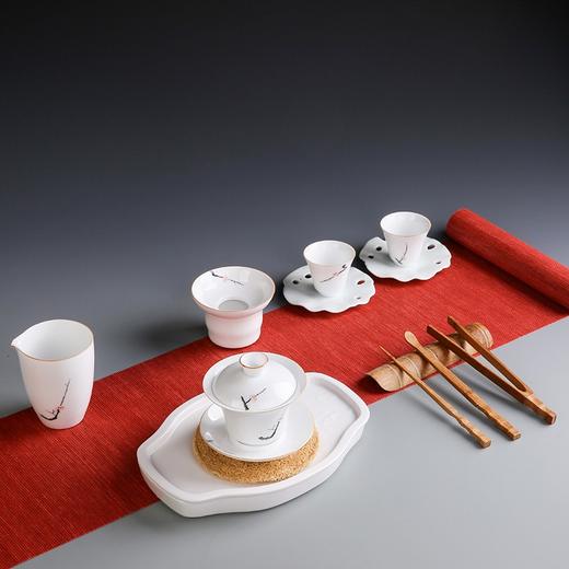 永利汇  茶具绘画黑枝桃仰钟盖碗防烫手三才碗单杯白瓷家用瓷盖碗 商品图4