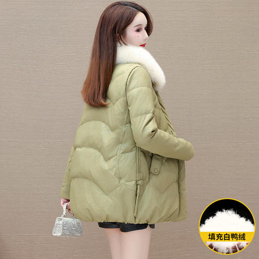 时尚皮羽绒服狐狸毛领，中长款保暖羽绒服QYM-YM-B9806-Y 商品图2
