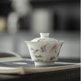 永利汇青花玉瓷高歌盖碗120ml手绘金线莲泡茶碗新中式陶瓷茶具纯手工