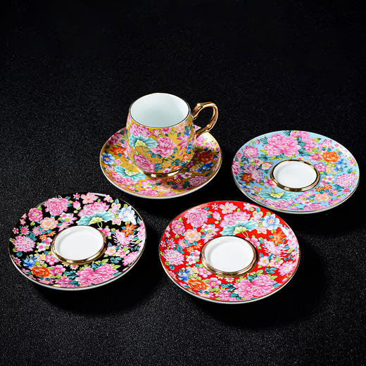 永利汇陶瓷有耳喝茶杯带杯托茶杯六只装咖啡杯具茶具套装泡茶杯 商品图2